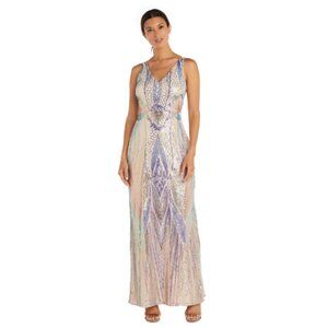 Nightway Sleeveless Formal Maxi Dress Sequined Long Evening Gown - 8